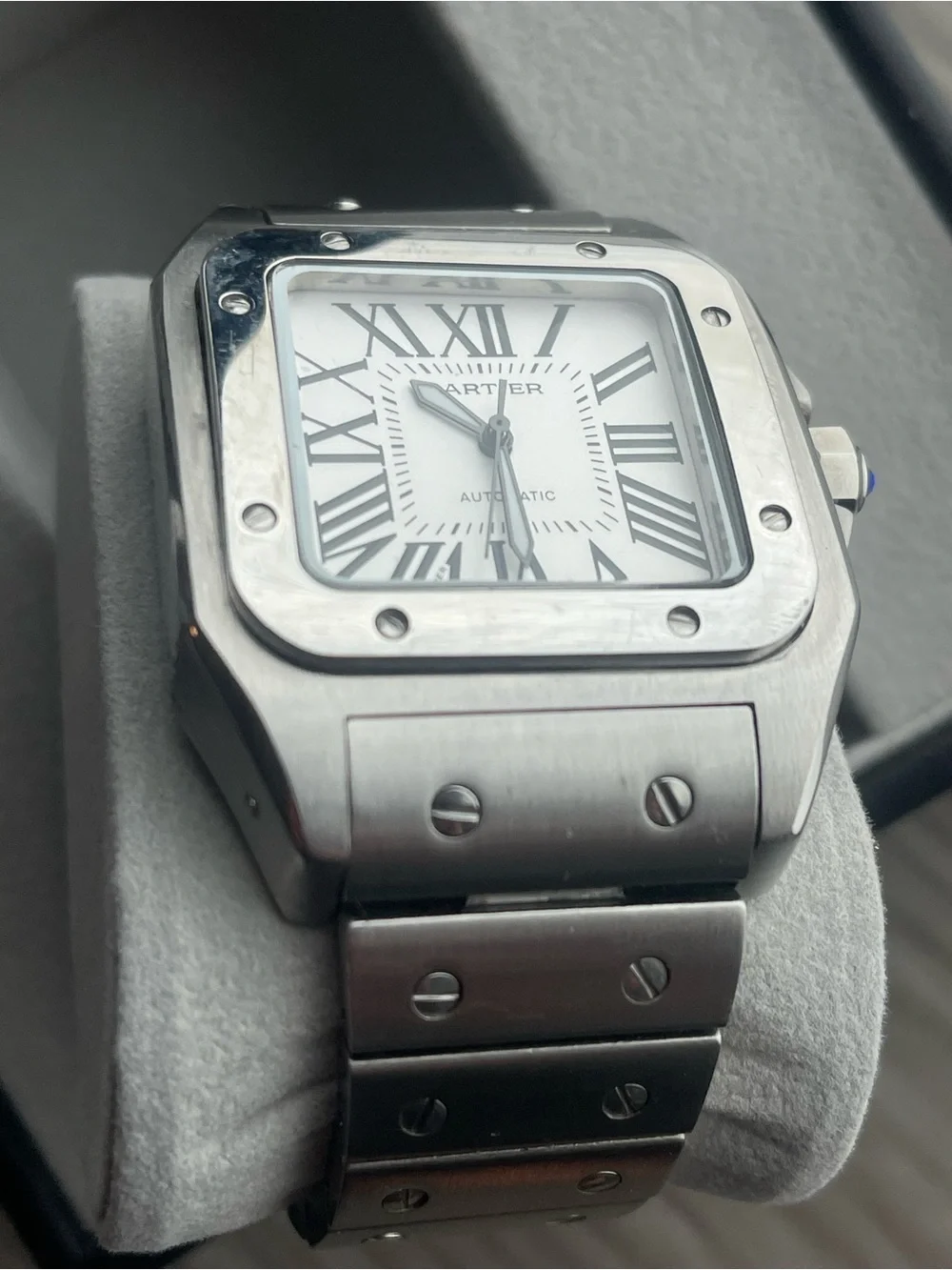 Cartier Men's Silver Stainless Steel Watch with White Dial